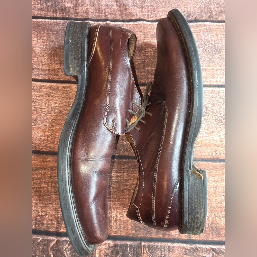 Johnston & Murphy Handcrafted Brown Leather Oxford Shoes Size 12M Italy - Picture 10 of 11